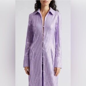 Stine Goya Sonja Sequin Long Sleeve Button-Up Midi Shirtdress in Lavender Size M